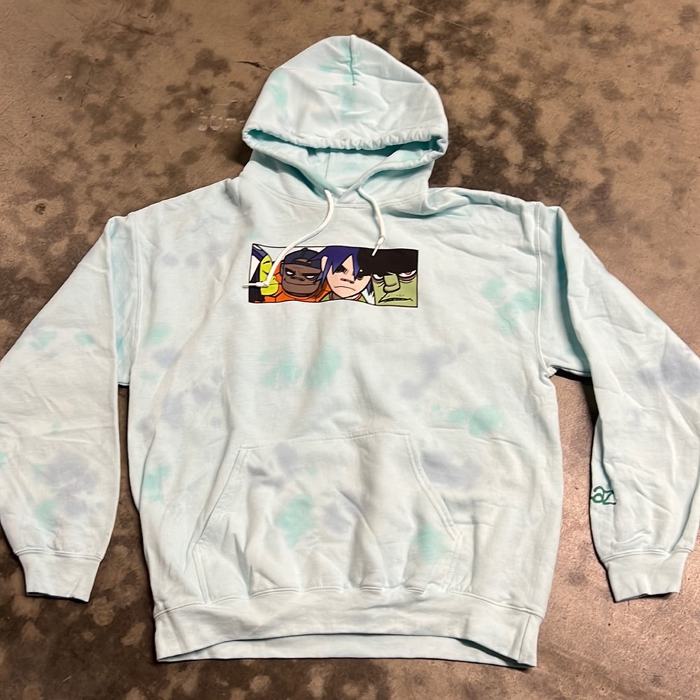 Gorillaz Faces Blue Tie-Dye Women Pullover Hoodie Size L